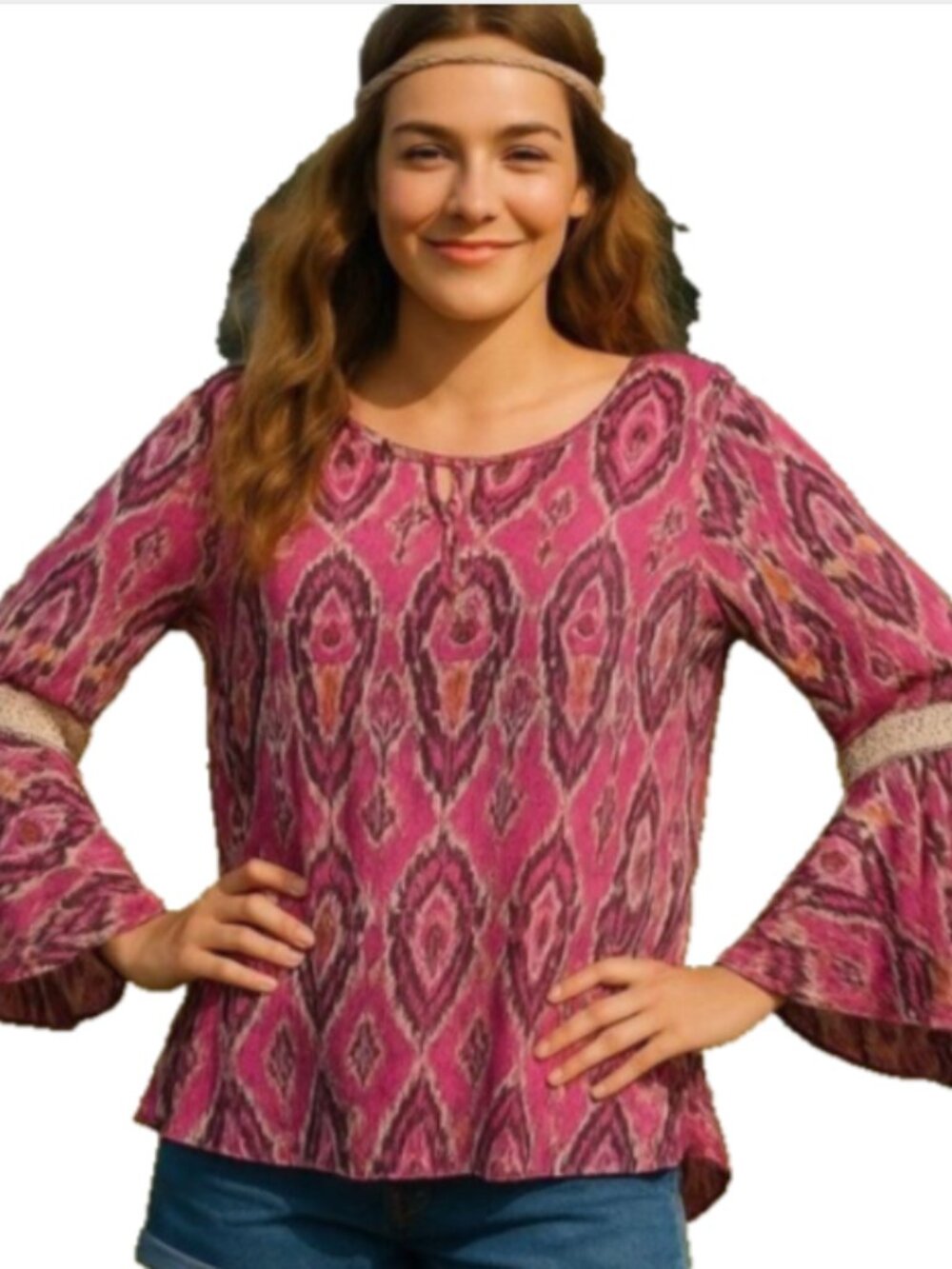 Como Large Vintage Multicolor Blouse Embroidery Bell Sleeves Colorful Boho